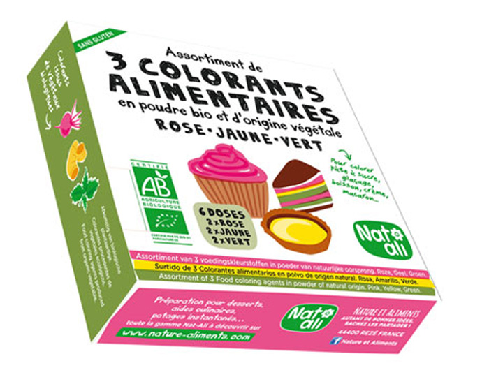 NAT-ALI Etui 3 Colorants Alimentaires en Poudre Bio - 3 x 10 g