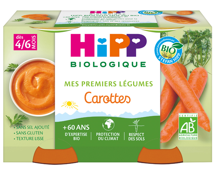 HIPP Mes Premiers Légumes - 2 x 125 g Carottes - 4/6 M