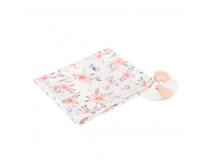 SEVIRA KIDS Maxi Lange Couverture � Pompons en Bambou - Corail - 120 x 100 cm