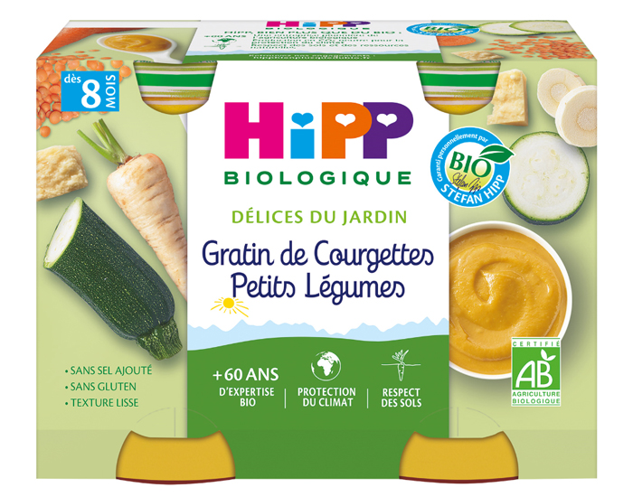 HIPP Dlices du Jardin - 2 x 190 g Gratin de courgettes - Petits lgumes - 8M