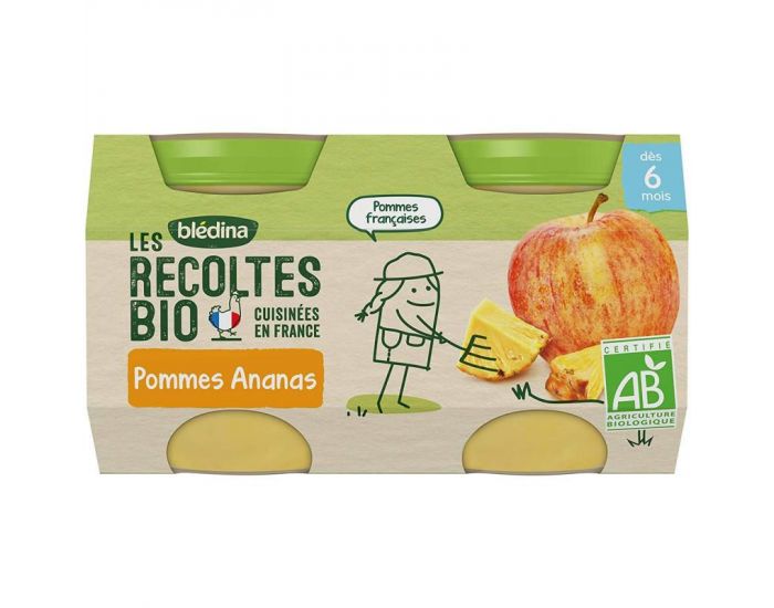 BLEDINA Les Rcoltes Bio - Lot de 24 Petits Pots Pomme - Ananas 130g - Ds 6 Mois