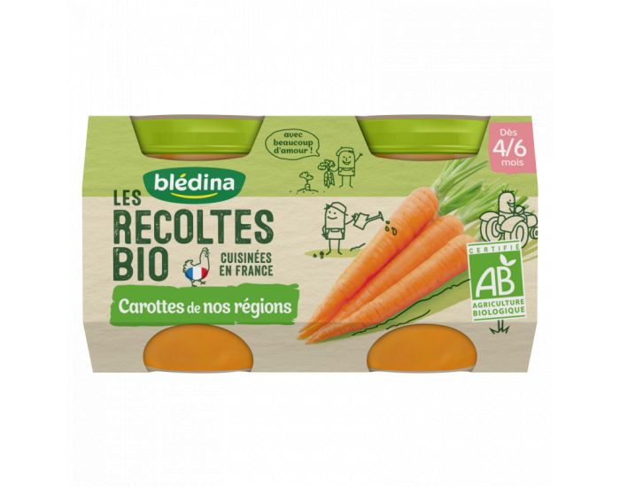 BLEDINA Les R�coltes Bio - Lot de 24 Petits Pots Carottes 130g - D�s 4 Mois
