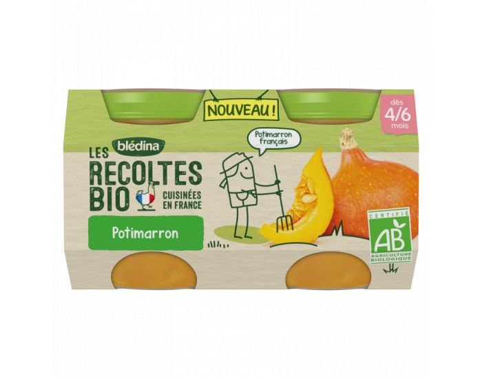 BLEDINA Les R�coltes Bio - Lot de 24 Petits Pots 130g - Potimarron -  D�s 4 Mois