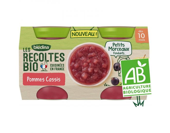 BLEDINA Les Rcoltes Bio - Lot de 24 Petits Pots Petits Morceaux 130g - Pomme - Cassis - Ds 10 Mois