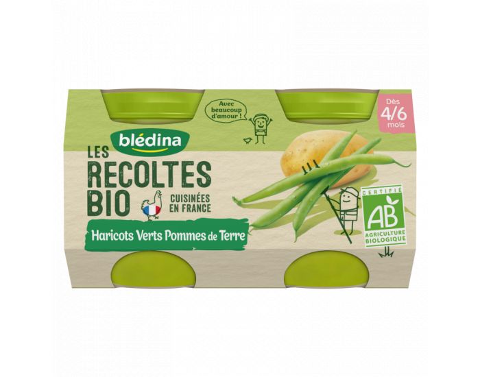 BLEDINA Les R�coltes Bio - Lot de 24 Petits Pots Haricots Verts - Pommes de Terre 130g - D�s 6 Mois