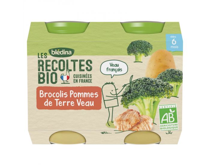 BLEDINA Les Rcoltes Bio - Lot de 12 Petits Pots Brocolis - Pommes de Terre - Veau 200g - Ds 6 Mois