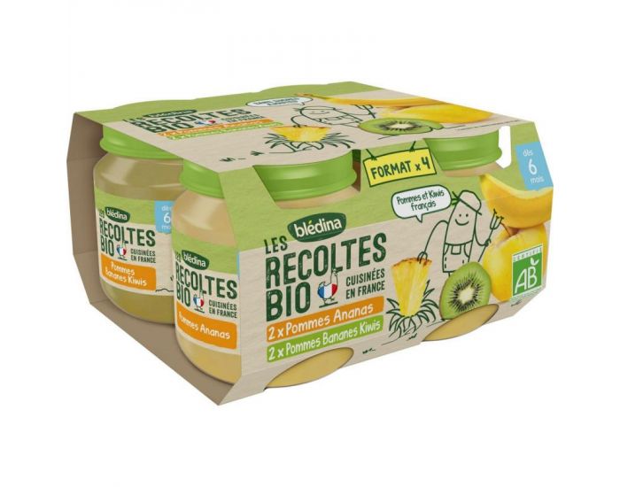 BLEDINA Les R�coltes Bio - Lot de 24 Petits Pots Pomme - Fruits exotiques 130g - D�s 6 Mois