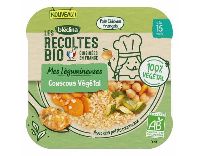 BLEDINA Les Récoltes Bio - 5 Assiettes Couscous Végétal 250g - Dès 15 Mois