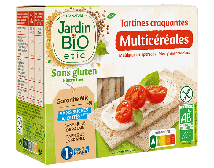 JARDIN BIO Tartines Craquantes Multicéréales Sans Gluten  150 g