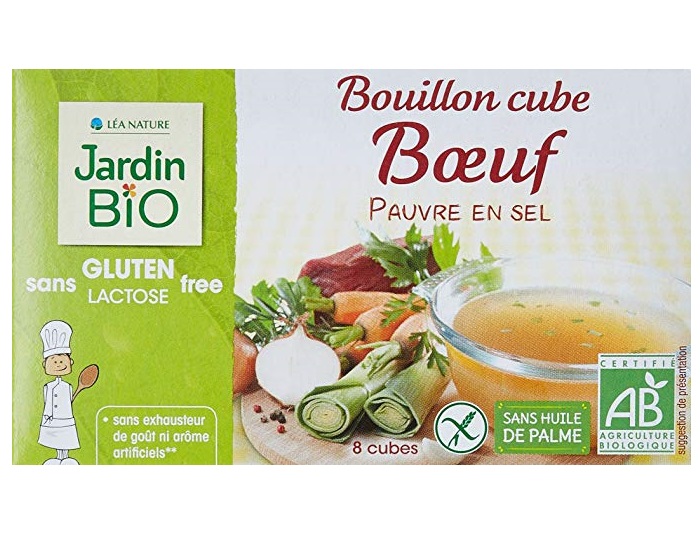 JARDIN BIO Bouillon Cube Boeuf Pauvre en Sel Sans Gluten - 8 x 10 g