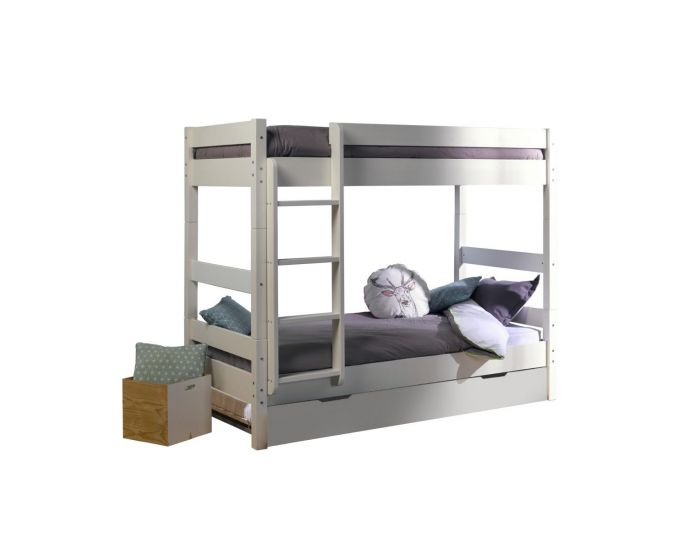 AKITEN RETAIL Lit Superpos� Avec Sommier Gigogne Blanc - Aaron