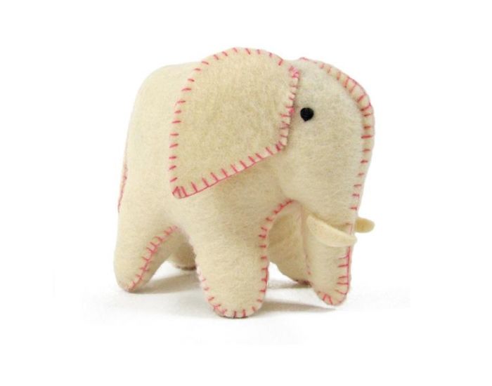 PAPOOSE TOYS �l�phant Blanc et Rose en Laine Feutr�e - D�s 3 ans