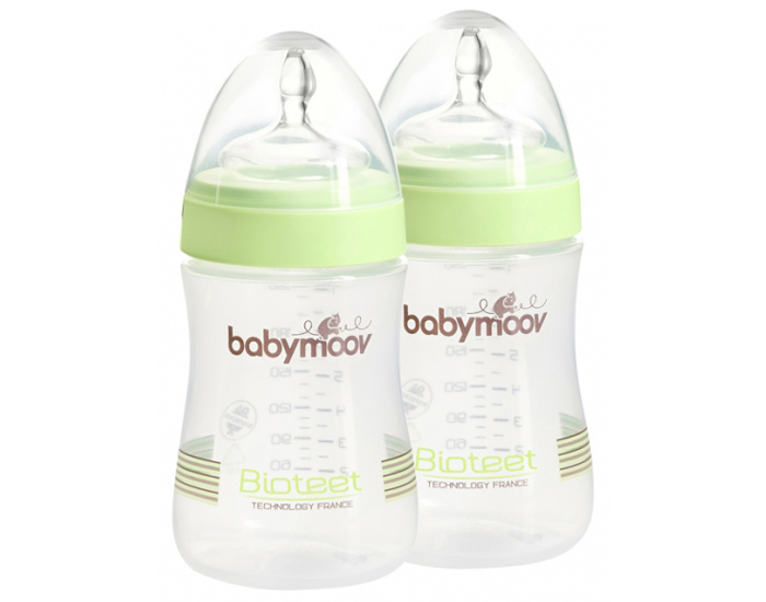 BABYMOOV Lot de 2 Biberons Bioteet - Vert Amande - 230 ml