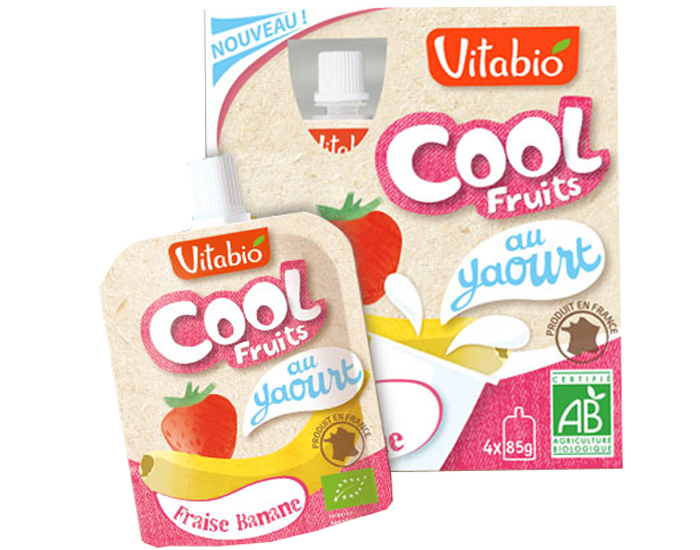 VITABIO Cool Fruits Brass�s - Yaourt Fraise Banane - 4 x 85 g