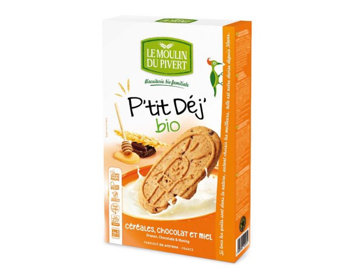 MOULIN DU PIVERT Biscuits P'tit D�j' Miel Et Chocolat - 190g 