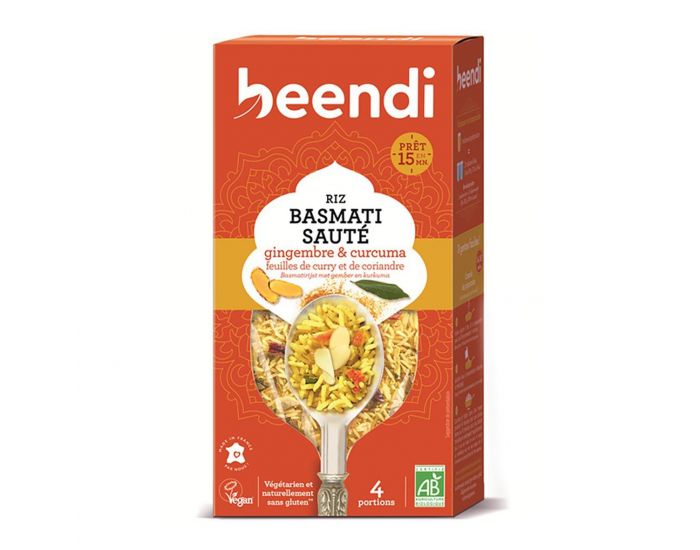 BEENDI Riz Basmati Saut� au Curcuma et Gingembre Bio - 250g