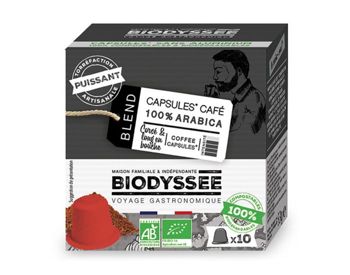 BIODYSSE Caf en capsule 100% arabica forte italien, compatible NESPRESSO x10 bio