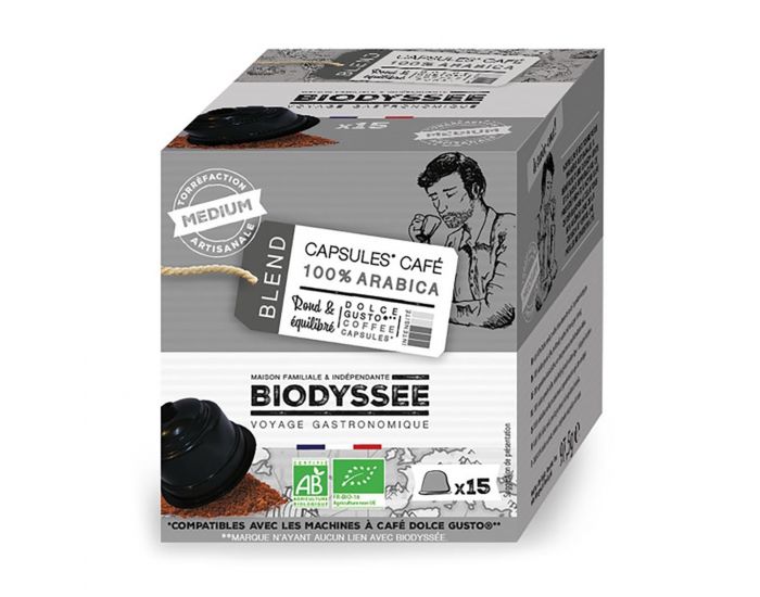 BIODYSS�E Caf� en capsule 100% arabica m�dium, compatible DOLCE GUSTO x15 bio