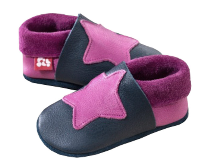 POLOLO Chaussons en Cuir - Petite Etoile Rose