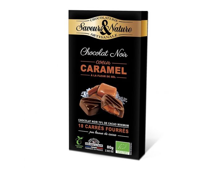 SAVEURS ET NATURE Carr�s De Chocolat Noir Fourr�s Caramel x18 - 80g