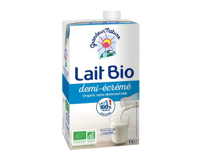 GRANDEUR NATURE Lait Demi-Ecr�m� Bio UHT - Brique 1L