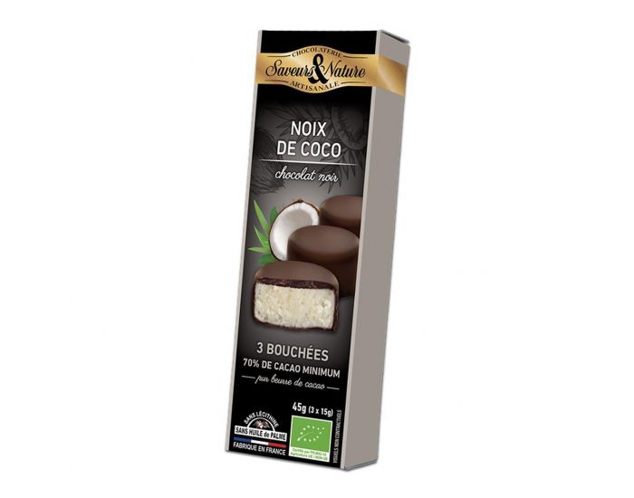 SAVEURS ET NATURE Bouches De Noix De Coco - Chocolat Noir - 3x15g