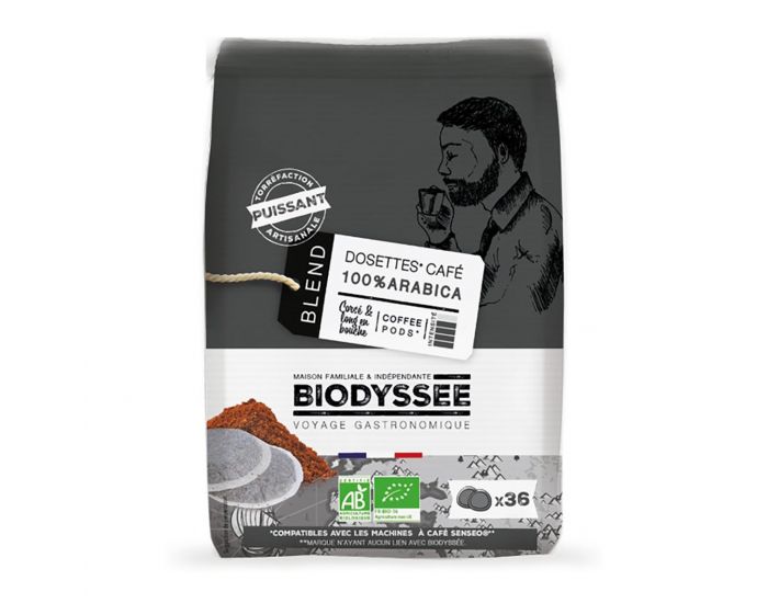 BIODYSS�E Caf� en dosette 100% arabica forte italien, compatible SENSEO x36 bio