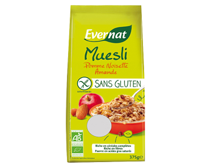 EVERNAT Muesli Pomme Amande Noisette Sans Gluten - 375 g