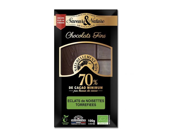 SAVEURS ET NATURE Chocolat Noir 70% A La Noisette - 100g
