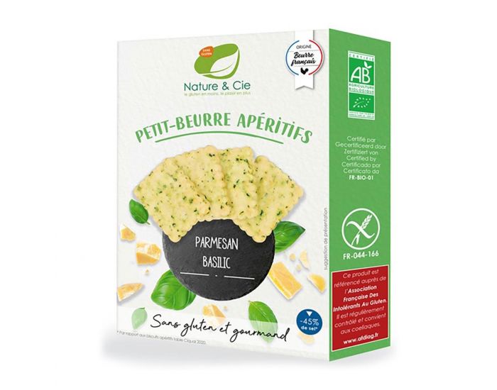 NATURE & CIE Petits-Beurres Apritifs Parmesan Basilic - Sans Gluten - Bio - 80g