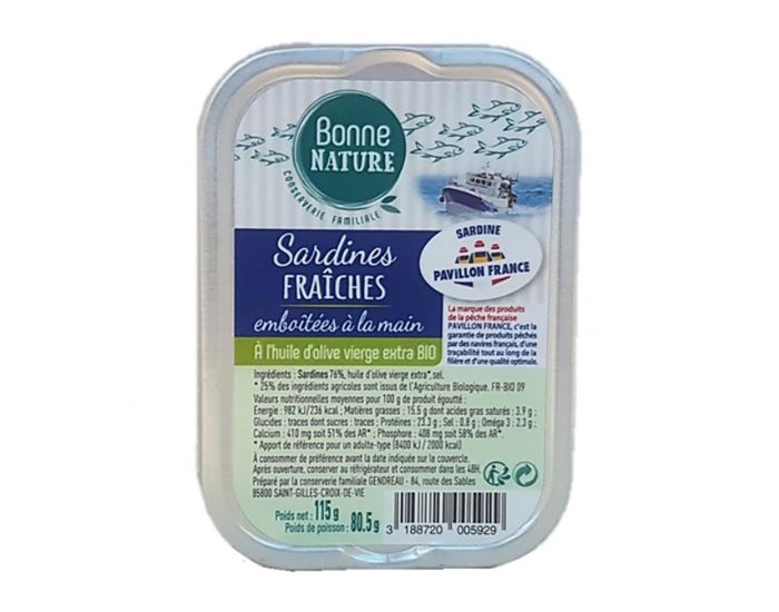 BONNE NATURE Sardines Fra�ches Embo�t�es A La Main A L'Huile D'Olive - 115g