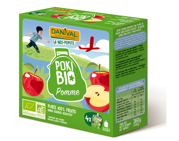 DANIVAL Poki Bio - Pack de 4 Gourdes Pomme - 4 x 90 g 