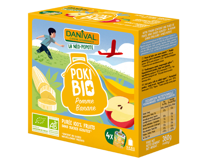 DANIVAL Poki Bio - Pack de 4 Gourdes Pomme Banane - 4 x 90 g 