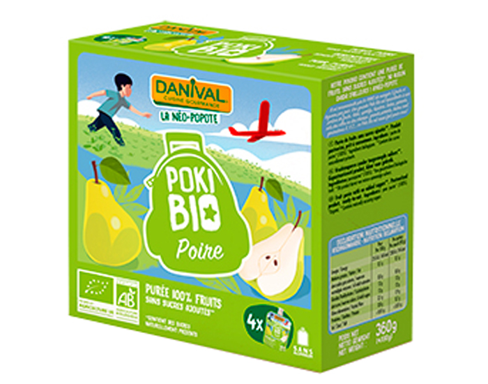 DANIVAL Poki Bio - Pack de 4 Gourdes Poire - 4 x 90 g 