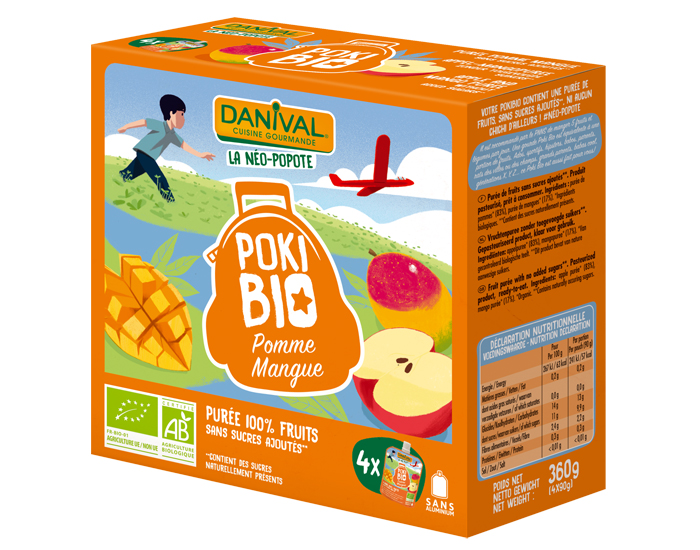 DANIVAL Poki Bio - Pack de 4 Gourdes Pomme Mangue - 4 x 90 g 
