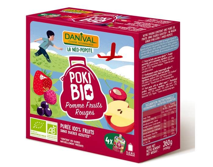 DANIVAL Poki Bio - Pack de 4 Gourdes Pomme Fruits Rouges - 4 x 90 g 