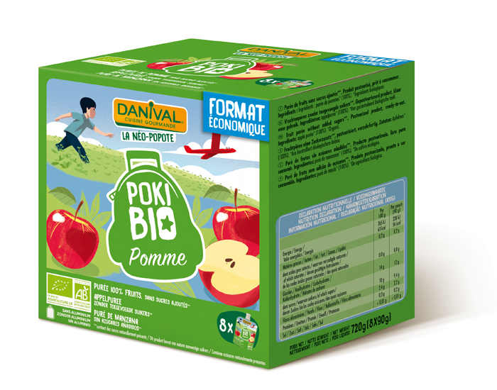 DANIVAL Poki Bio - Pack de 8 Gourdes Pomme - 8 x 90 g 