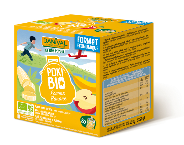 DANIVAL Poki Bio - Pack de 8 Gourdes Pomme Banane - 8 x 90 g 