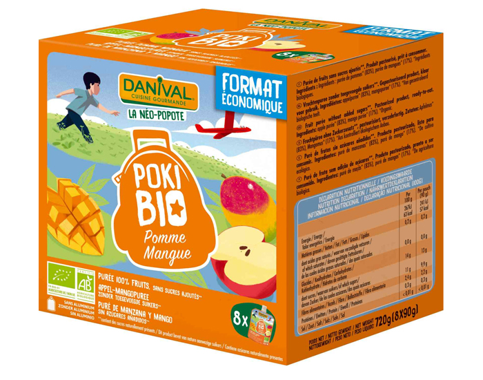 DANIVAL Poki Bio - Pack de 8 Gourdes Pomme Mangue - 8 x 90 g 