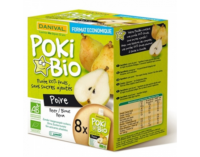 DANIVAL Poki Bio - Pack de 8 Gourdes Poire - 8 x 90 g 