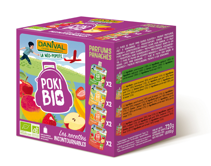 DANIVAL Poki Bio - Pack de 8 Gourdes 4 Parfums Panachs - 8 x 90 g 