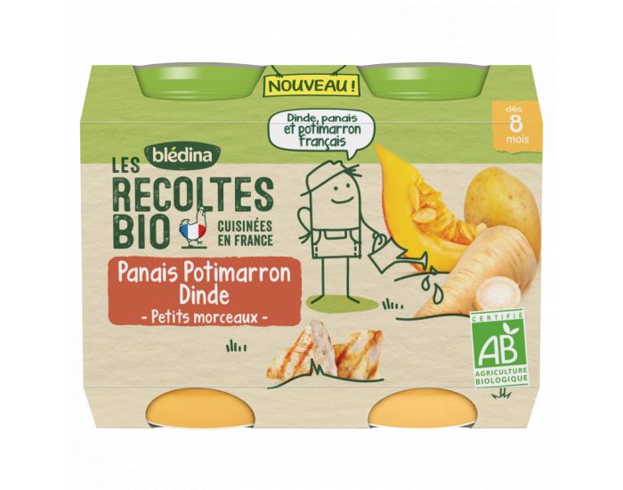BLEDINA Les R�coltes Bio - Lot de 12 Petits Pots Panais - Potimarron - Dinde - D�s 8 Mois