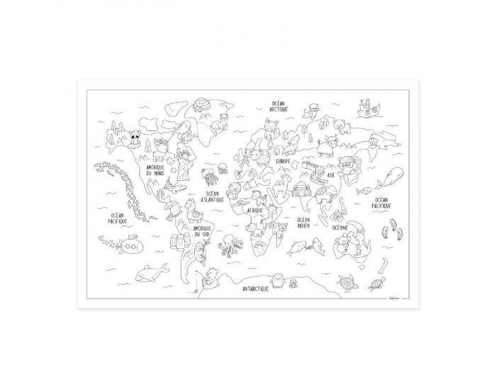 LABEL'TOUR CREATIONS Poster  Colorier Carte du Monde - Ds 3 ans