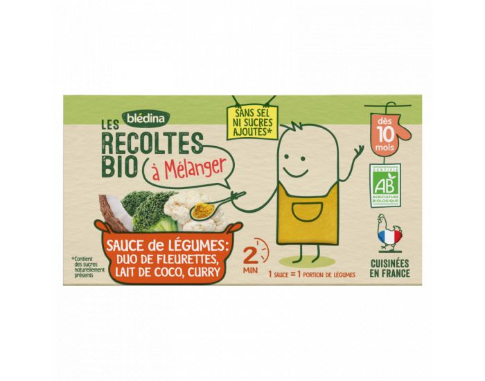 BLEDINA Les Rcoltes Bio - Lot de 18 Briques Sauce de Lgumes Fleurette Lait Coco - Ds 10 Mois
