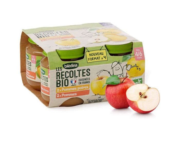 BLEDINA Les Récoltes Bio - Lot 24 Petits Pots Pommes - Poires 130g - Dès 6 Mois