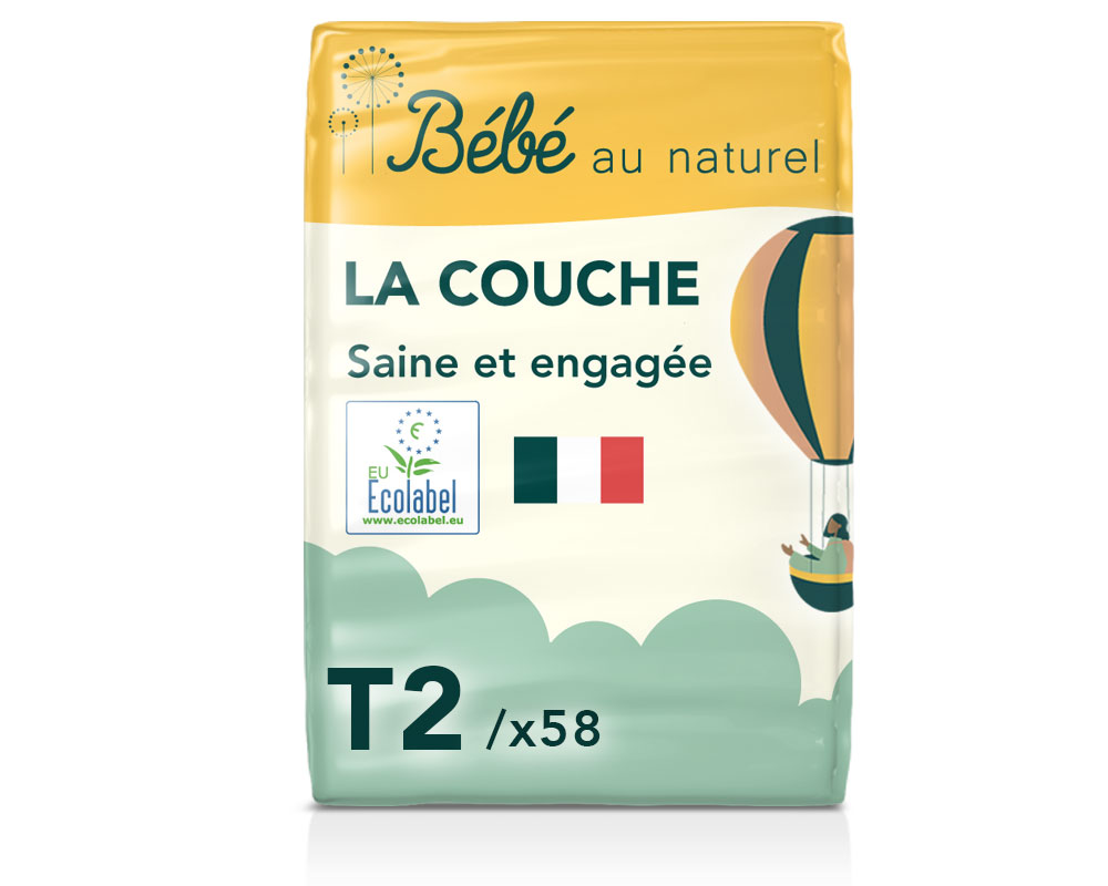 BEBE AU NATUREL La Couche Ecologique - Pack Economique Taille 2 / 3-6 kg A l'unité / 58 couches