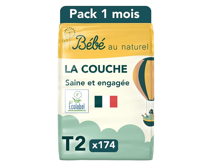 BEBE AU NATUREL La Couche Ecologique - Pack Economique Taille 2 / 3-6 kg Lot x3 / 174 couches