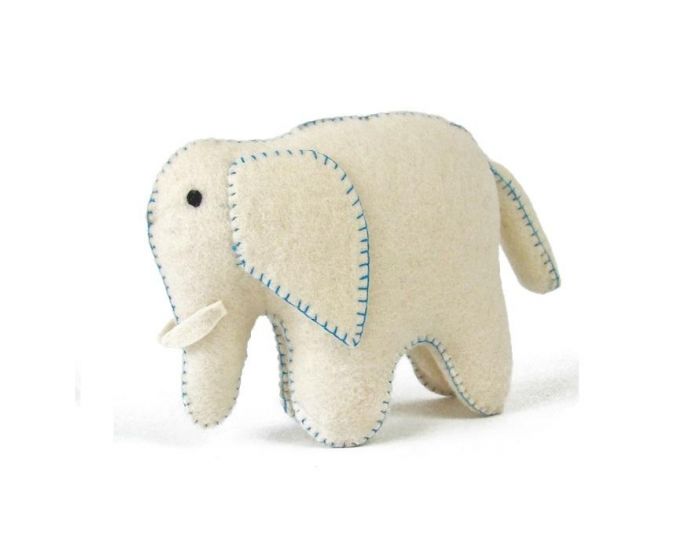 PAPOOSE TOYS �l�phant Blanc et Bleu en Laine Feutr�e - D�s 3 ans