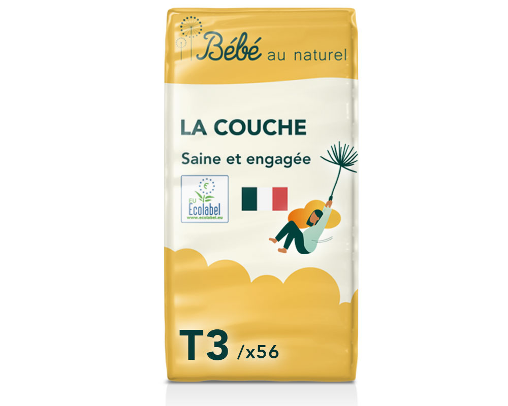 BEBE AU NATUREL La Couche Ecologique - Pack Economique Taille 3 / 4-9 kg Lot x6 / 336 couches