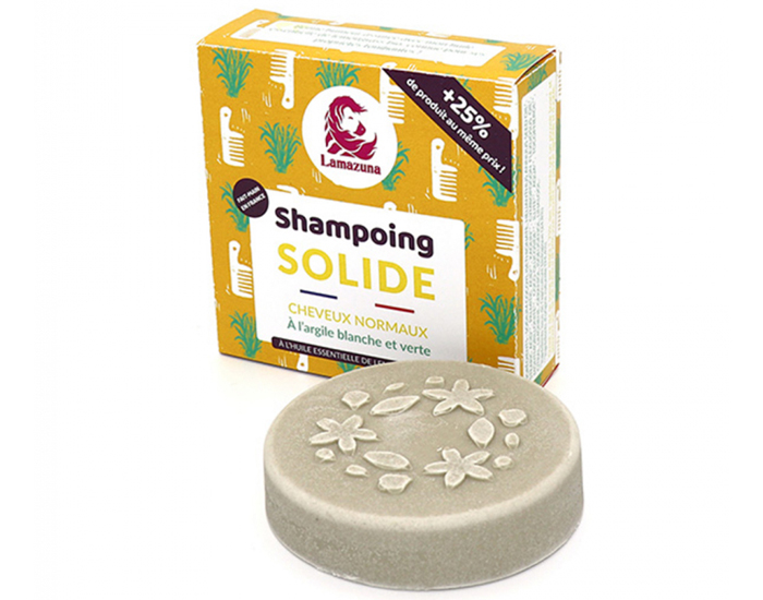 LAMAZUNA Shampooing Solide Cheveux Normaux - Argile Blanche et Verte